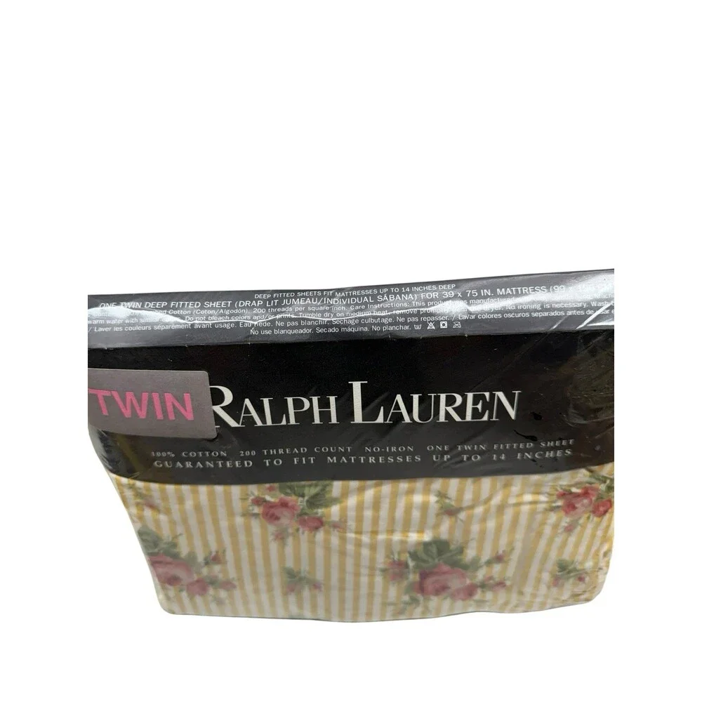 Ralph Lauren Sophie Floral Yellow Twin Fitted Sheet 100% Cotton 200 TC